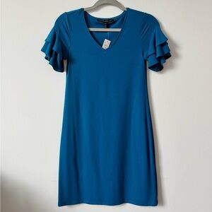 NWT - White House Black Market Turquoise Tiered-Sleeve V-Neck Shift Dress